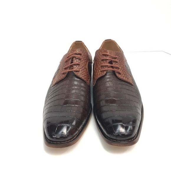 Amali Men's Brown Cognac Dress Shoes Oxfords Exotic Print Sizes 7.5 - 13 - Picture 2 of 6